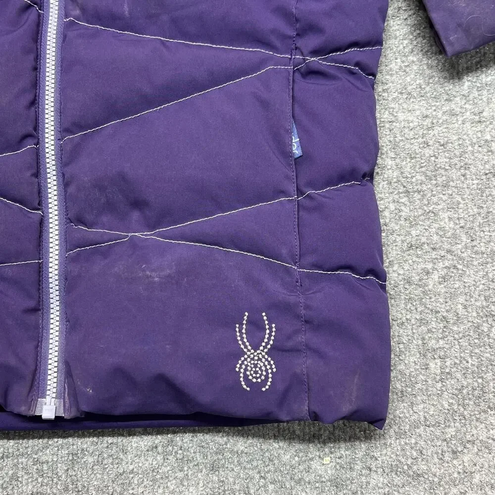 Spyder Ski Jacket Girls 14 Purple Hooded Puffer Insulated Faux Fur Winter Coat